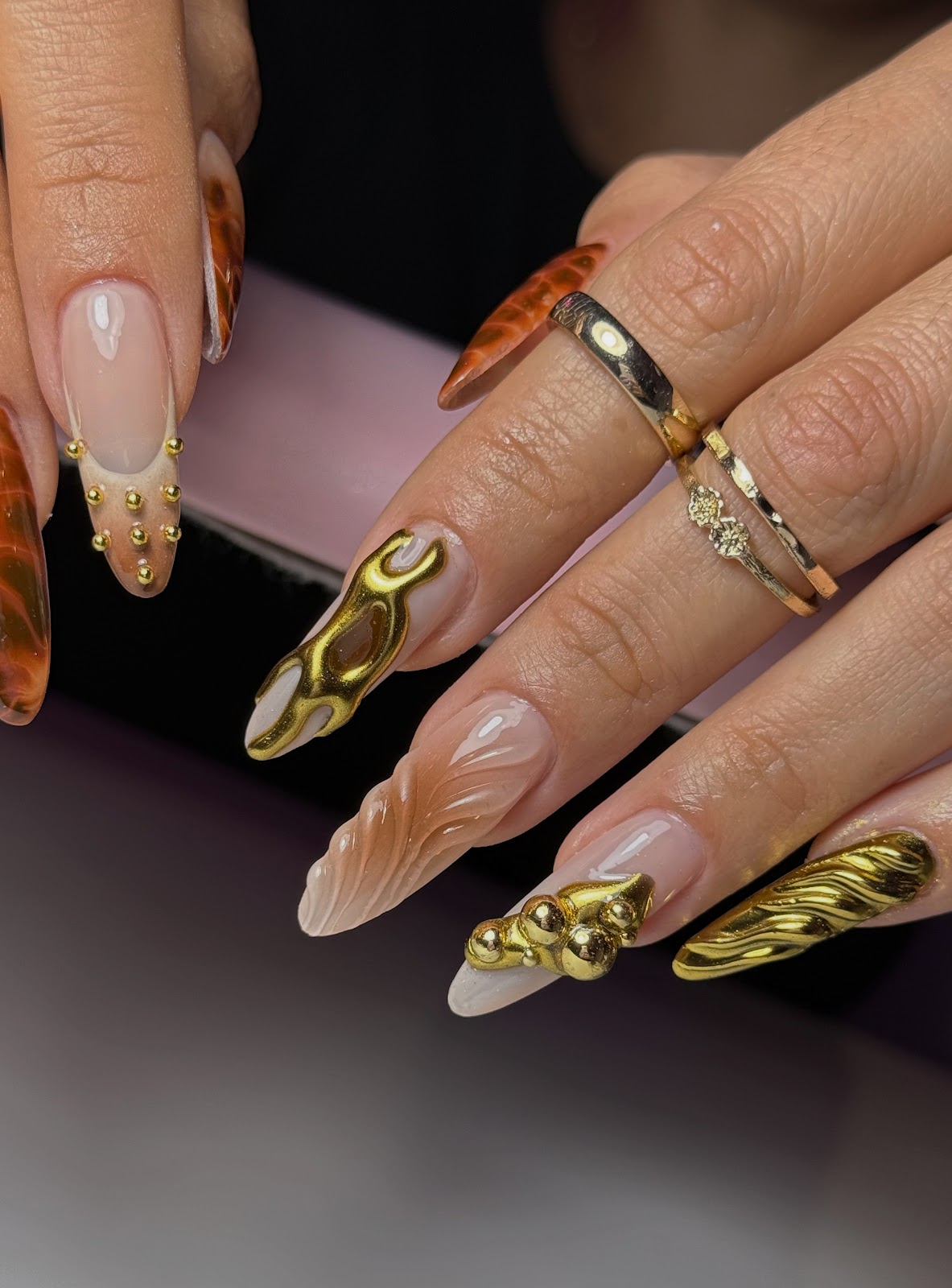 3D gold nail art